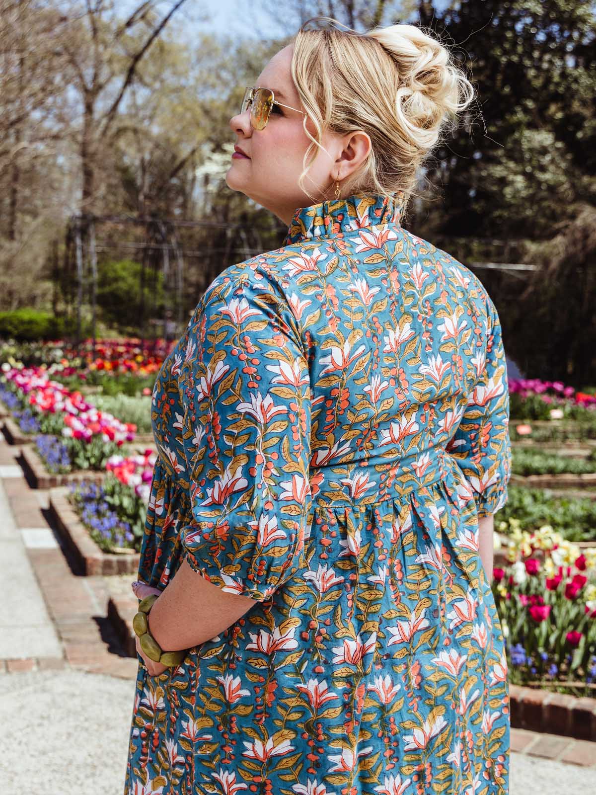 Teal Somerset Block Print Cotton Dress