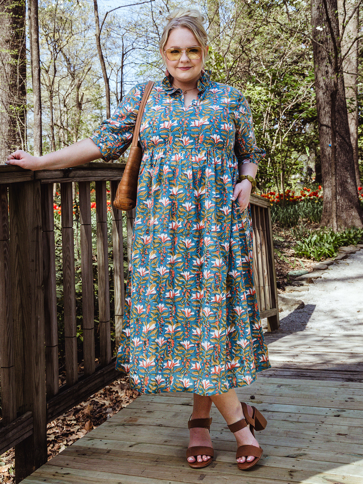 Teal Somerset Block Print Cotton Dress