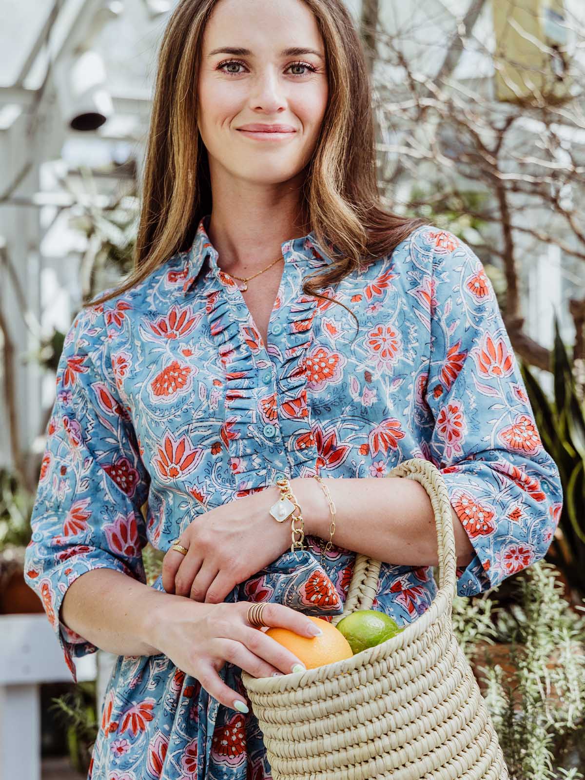 Tangerine Astra Block Print Cotton Dress