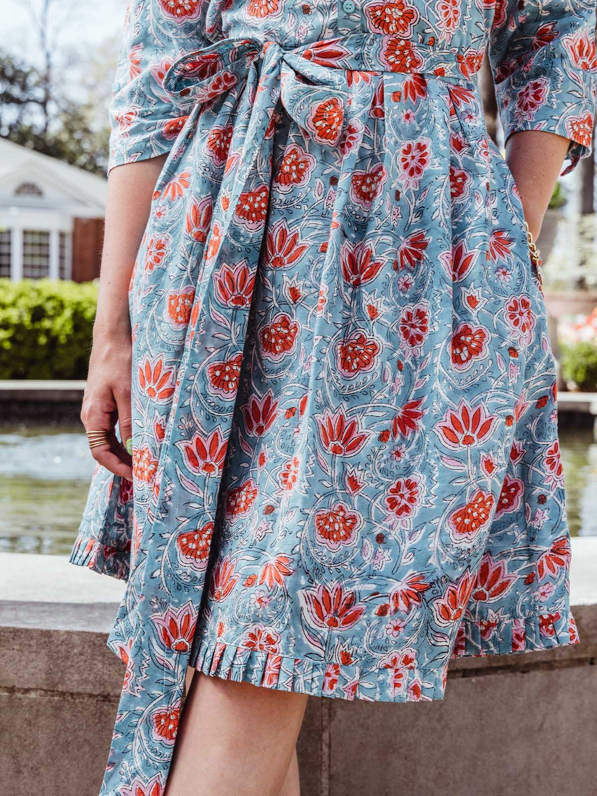 Tangerine Astra Block Print Cotton Dress