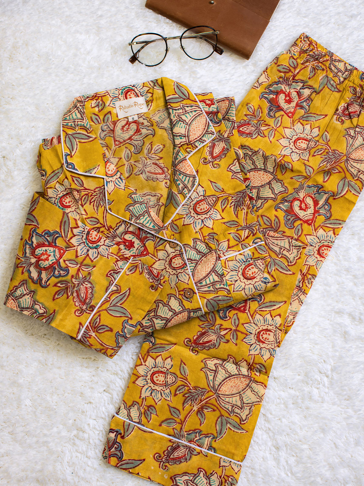 Canary Blooms Block Print Pajama Pants Set
