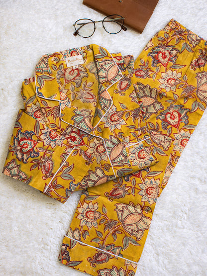 Canary Blooms Block Print Pajama Pants Set