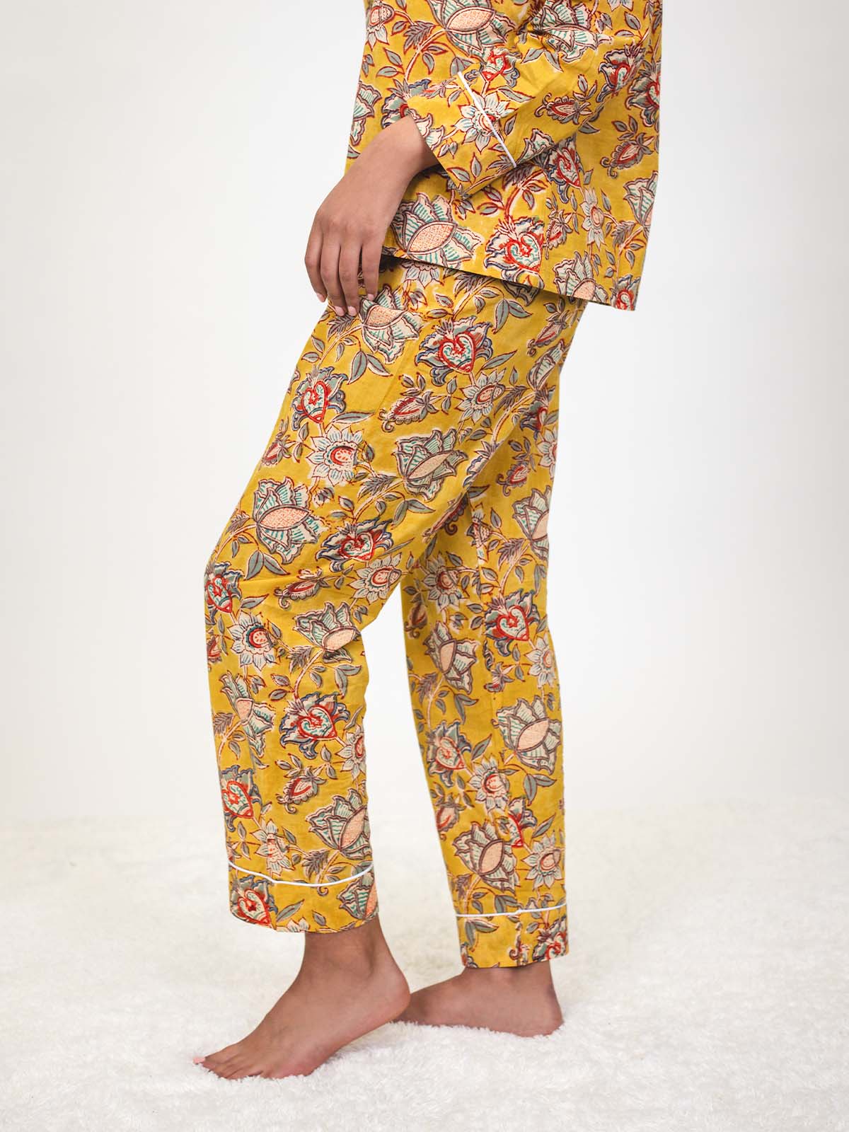 Canary Blooms Block Print Pajama Pants Set