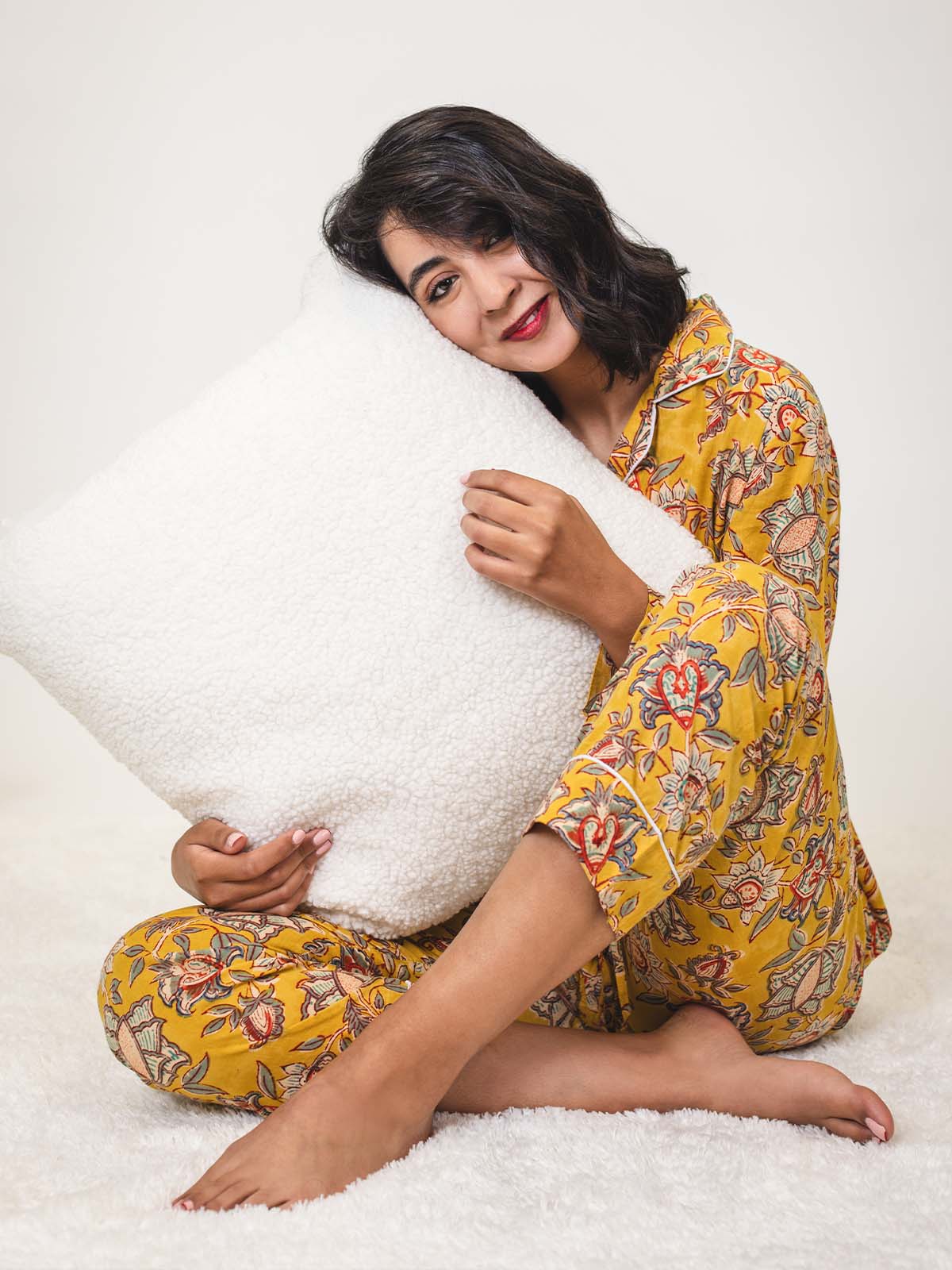 Canary Blooms Block Print Pajama Pants Set