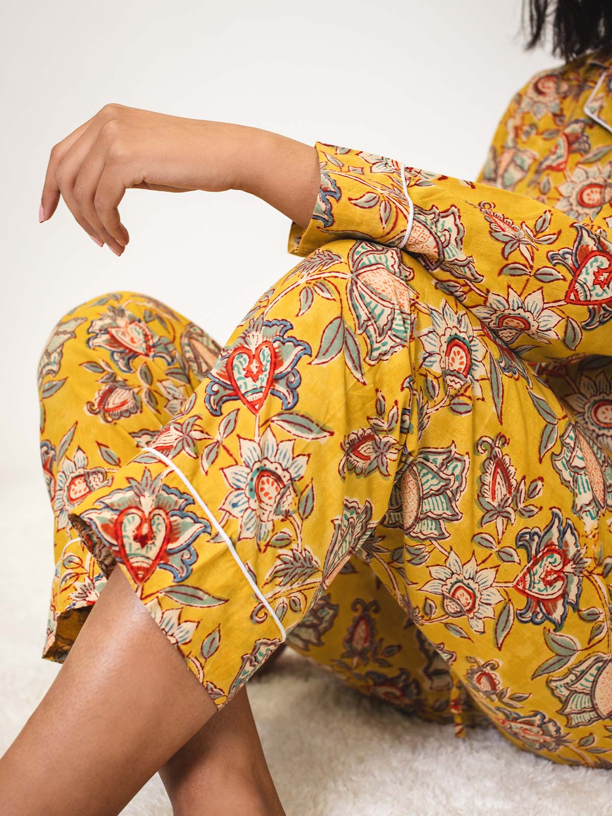 Canary Blooms Block Print Pajama Pants Set