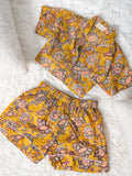 Canary Blooms Block Print Pajama Shorts Set