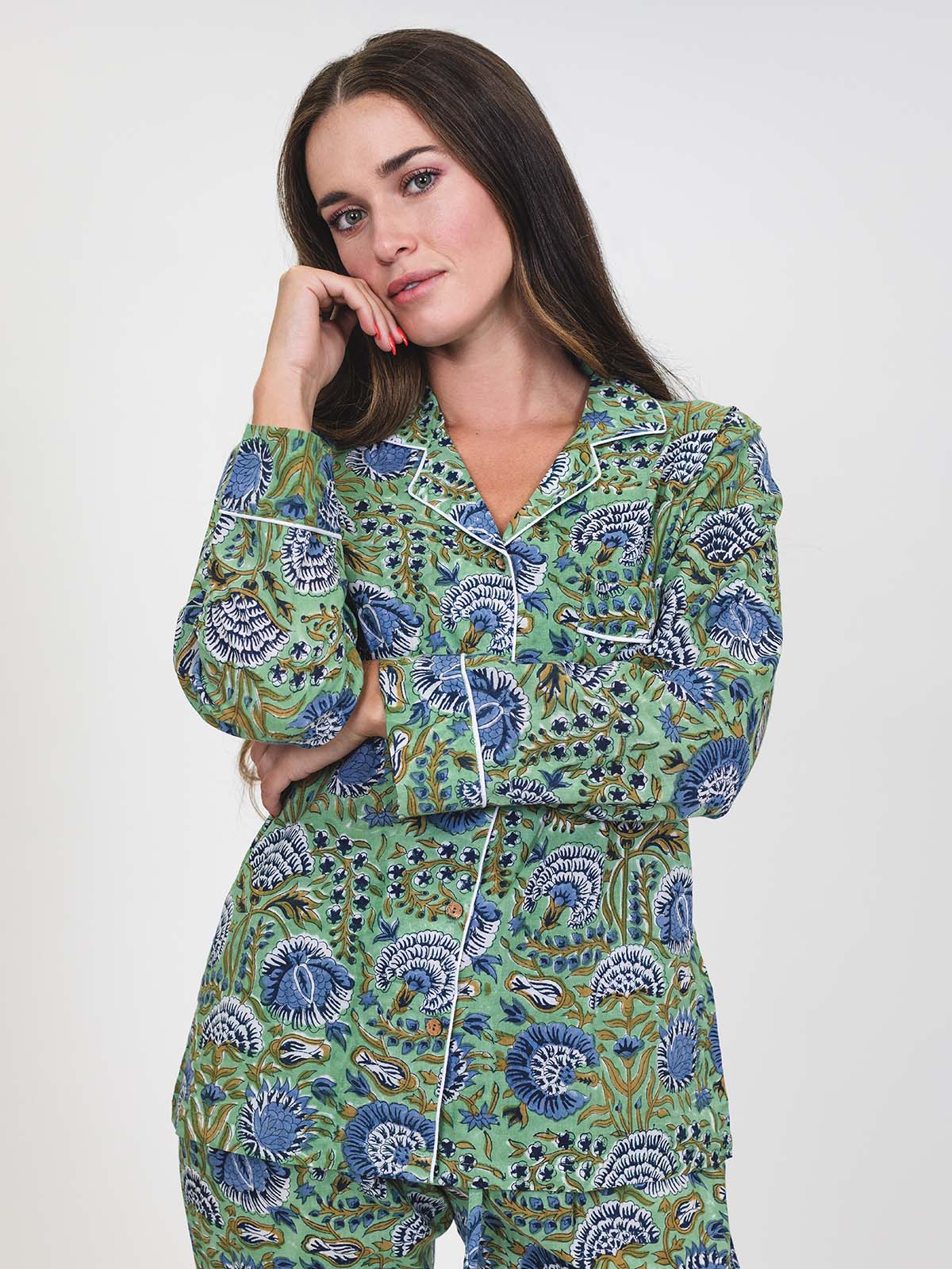 Minted Motif Block Print Pajama Pants Set