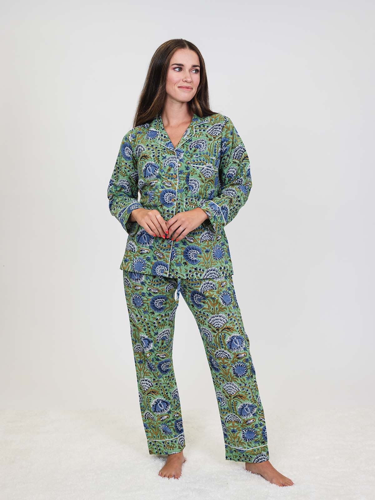 Minted Motif Block Print Pajama Pants Set