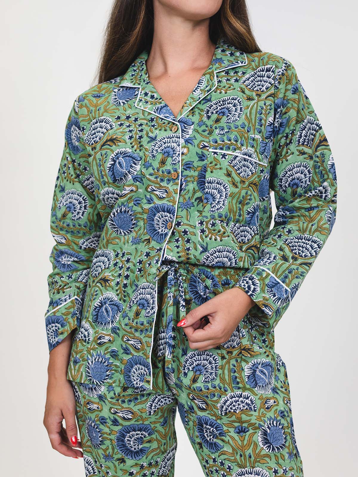 Minted Motif Block Print Pajama Pants Set