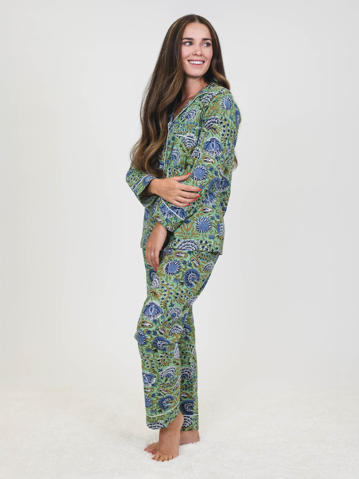 Minted Motif Block Print Pajama Pants Set