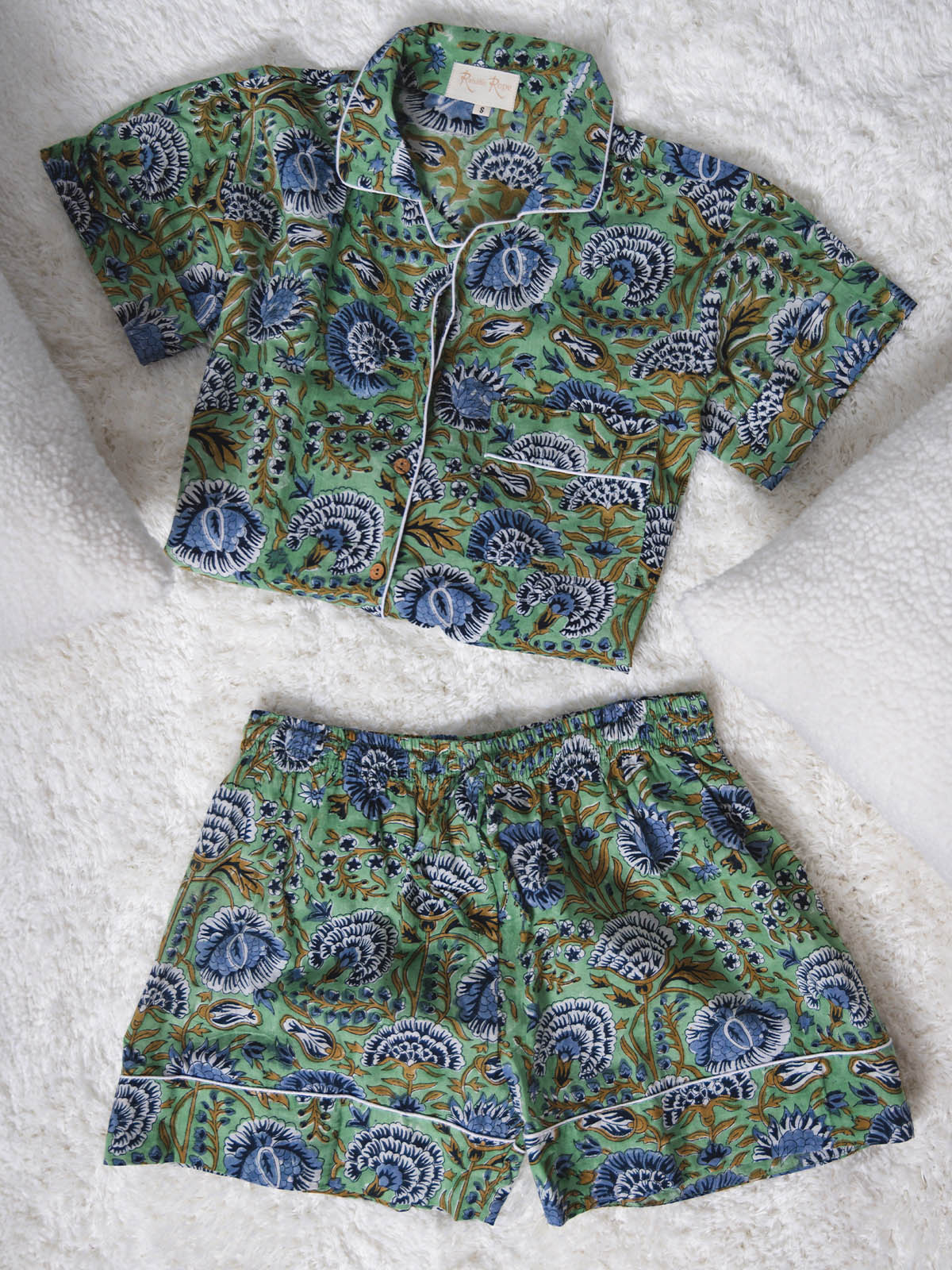 Minted Motif Block Print Pajama Shorts Set