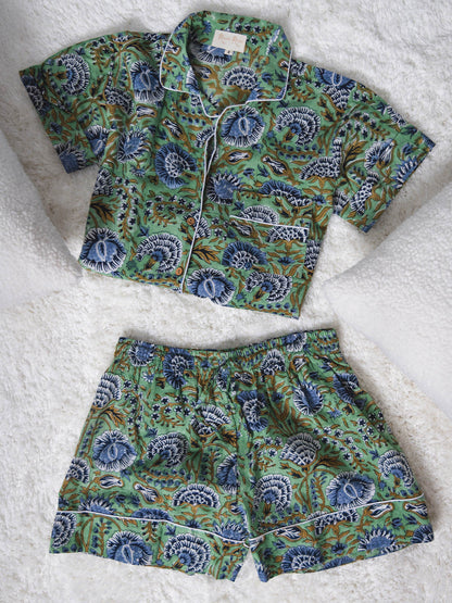 Minted Motif Block Print Pajama Shorts Set