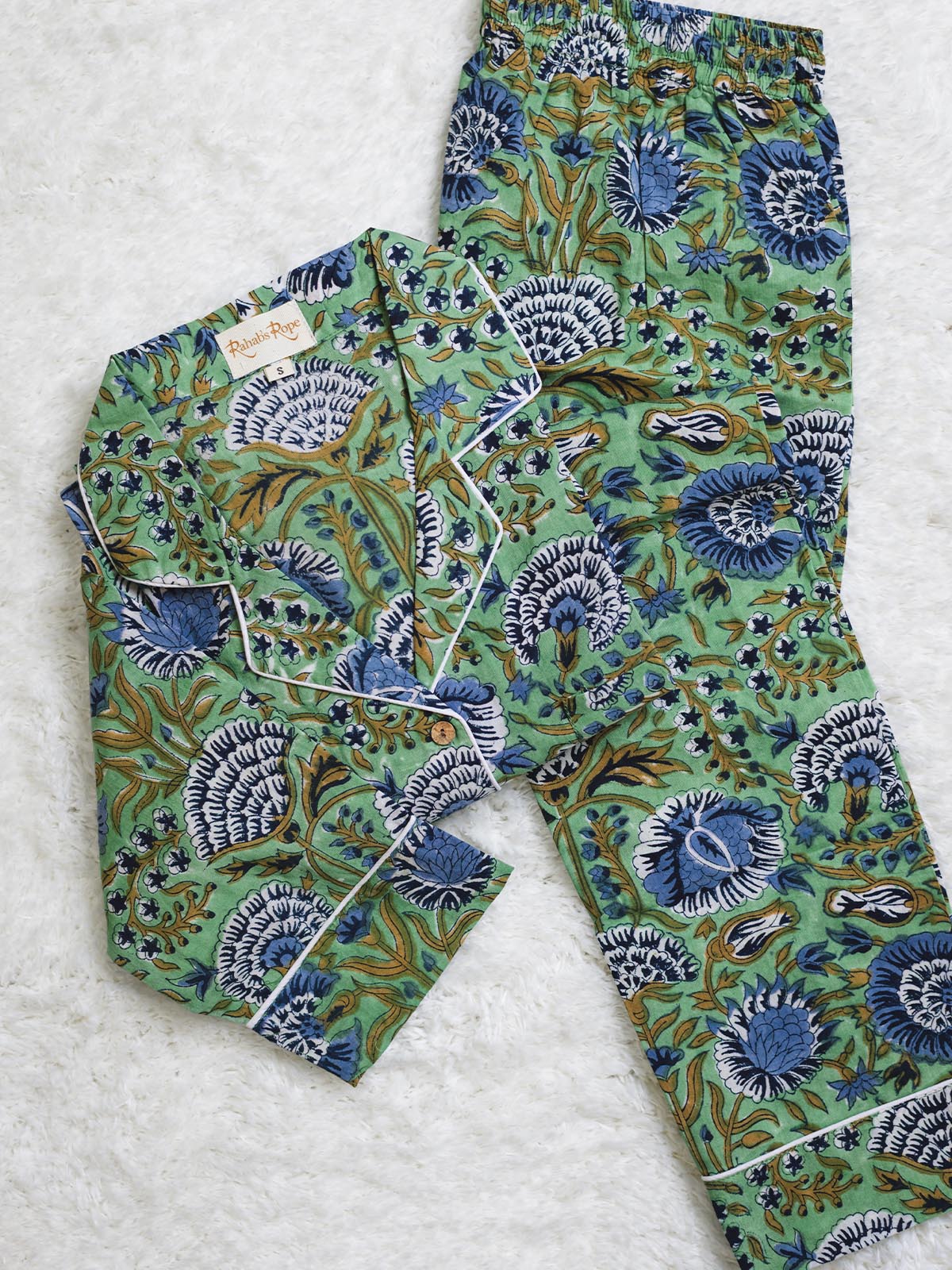 Minted Motif Block Print Pajama Pants Set