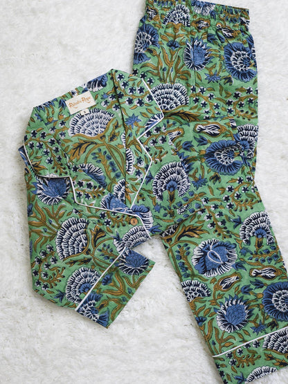 Minted Motif Block Print Pajama Pants Set