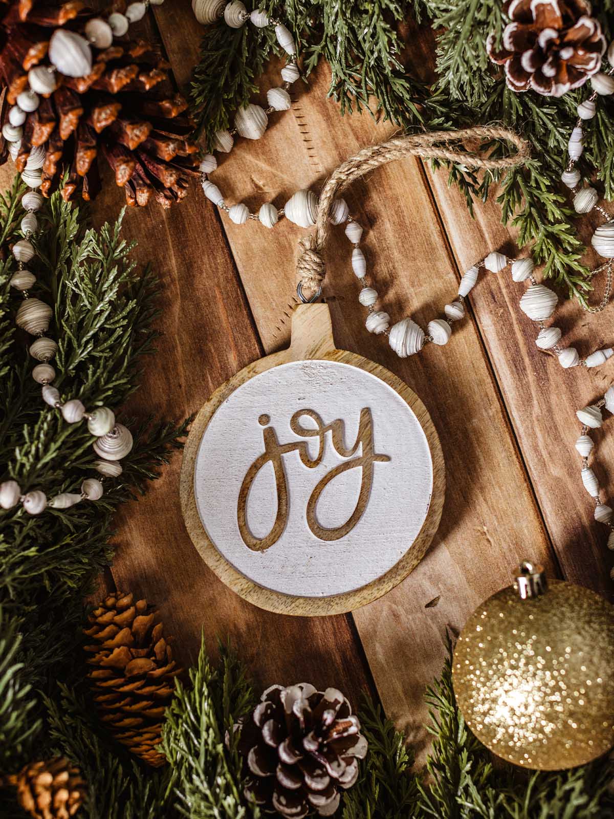 Joy Wooden Christmas Tree Ornament