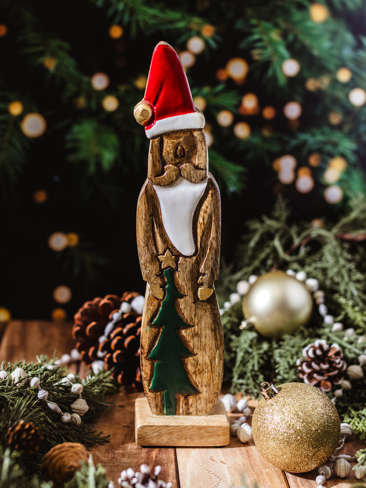 Hand-carved Wooden Standing Santa