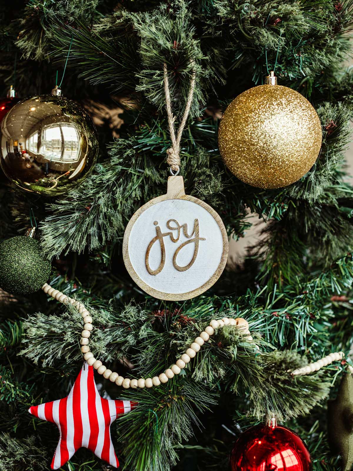 Joy Wooden Christmas Tree Ornament