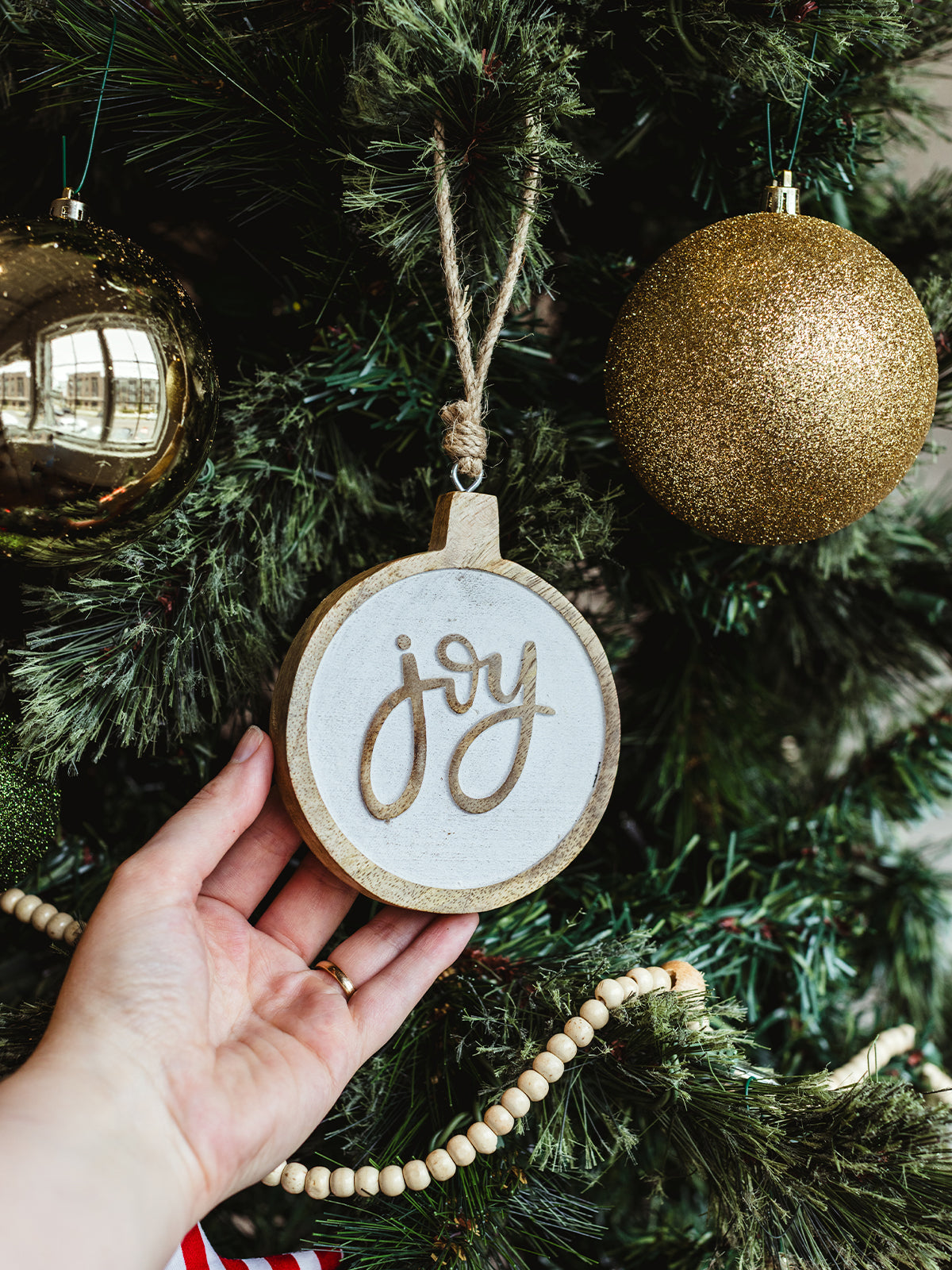 Joy Wooden Christmas Tree Ornament