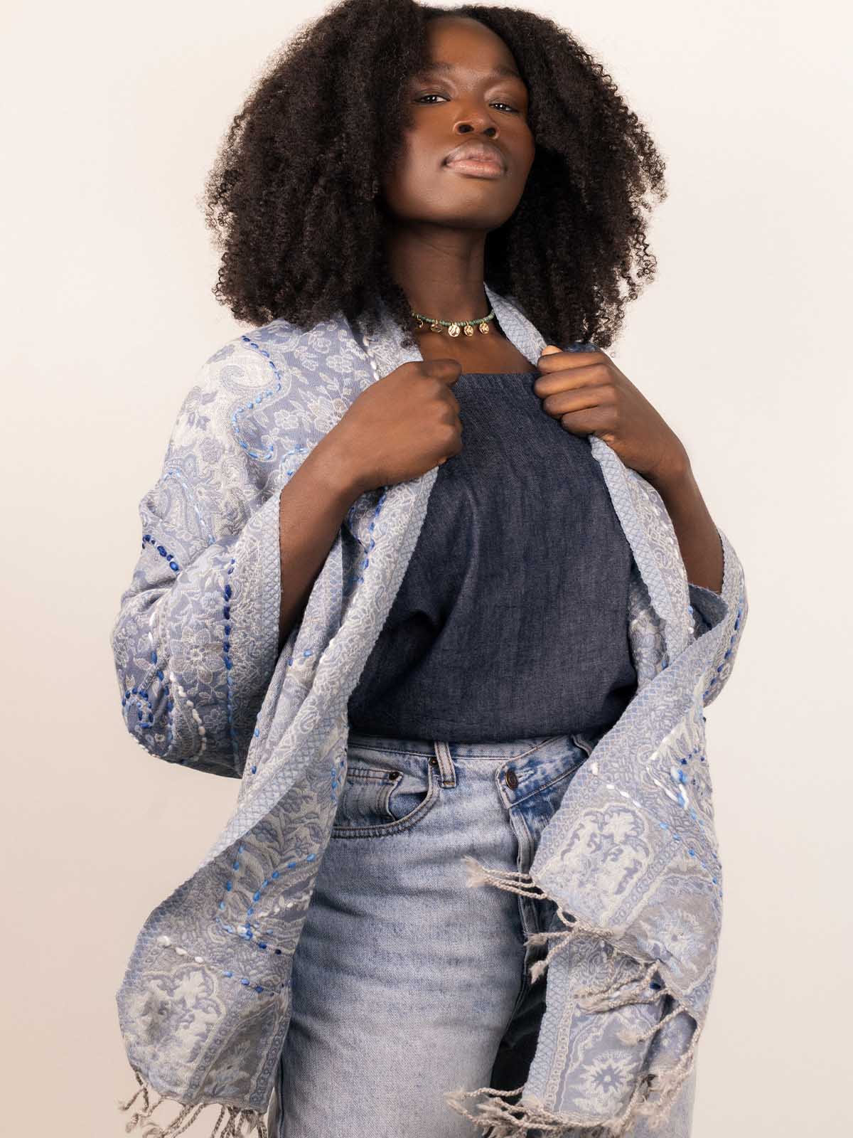 Woven Embroidered Wool Wrap