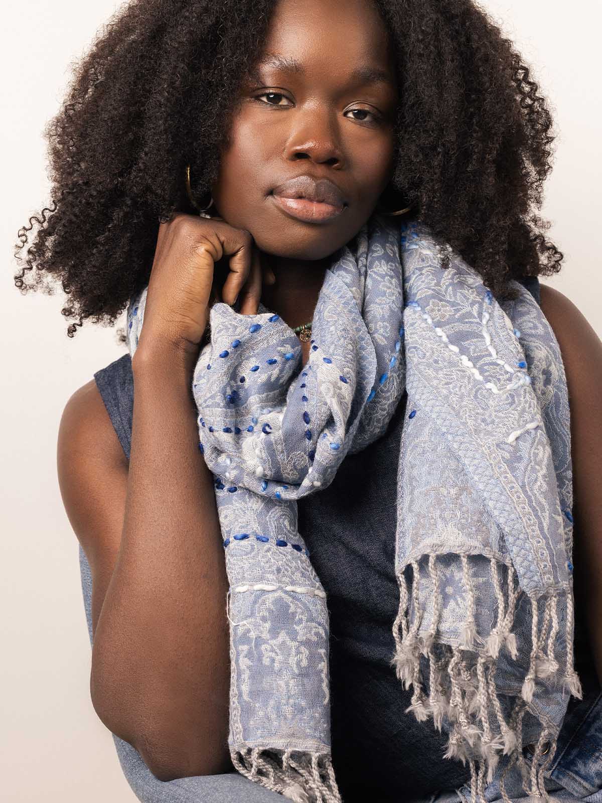 Woven Embroidered Wool Wrap