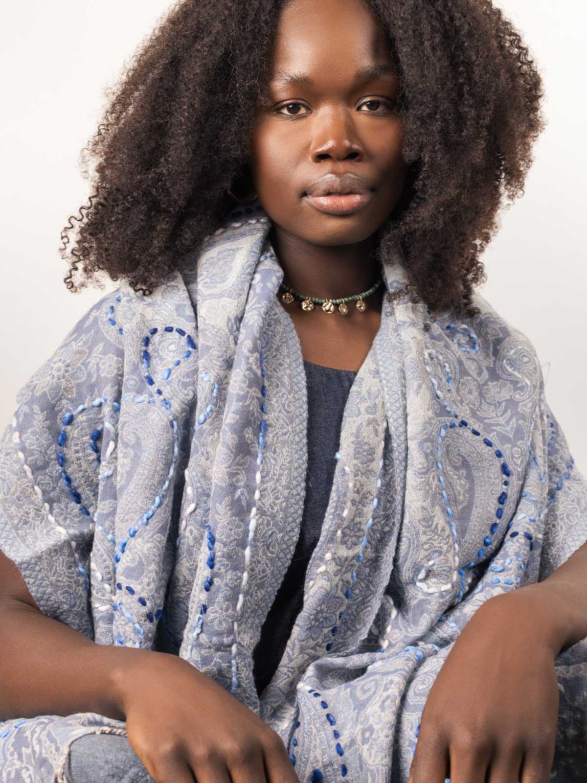 Woven Embroidered Wool Wrap