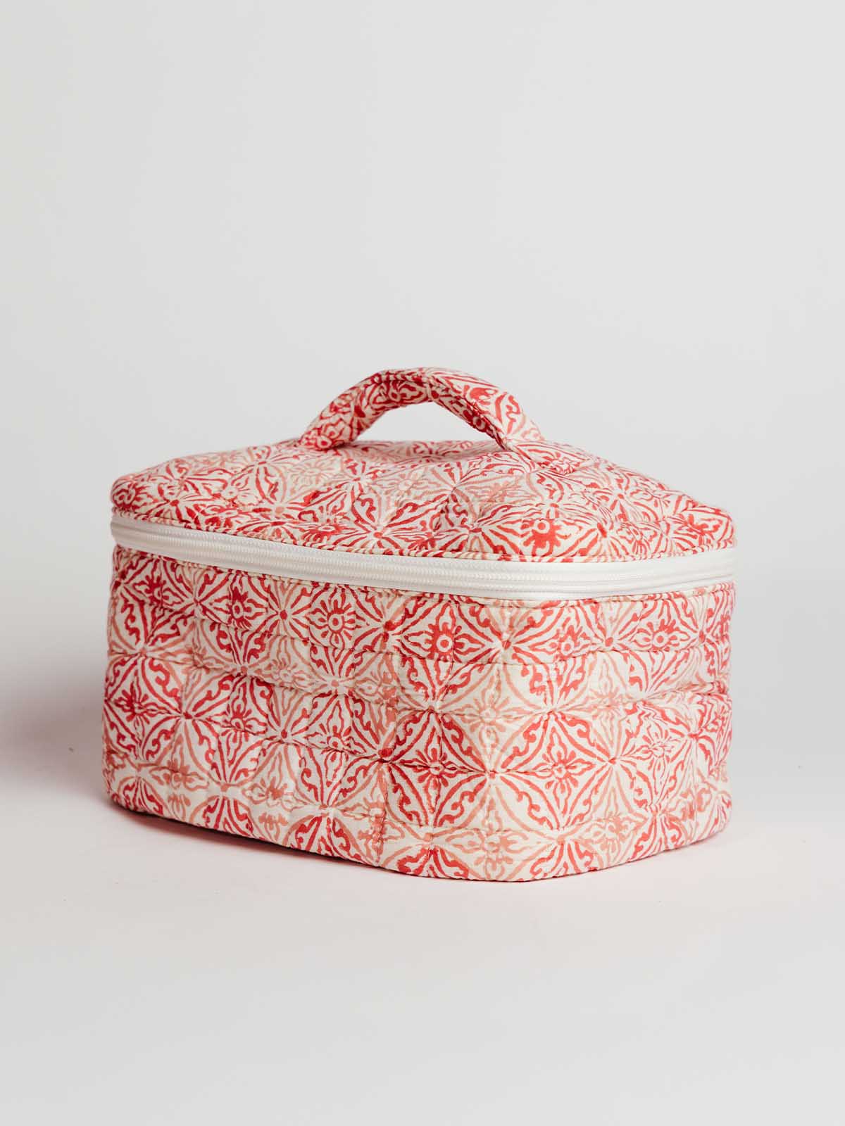 Coral Medallion Makeup Bag with Handle