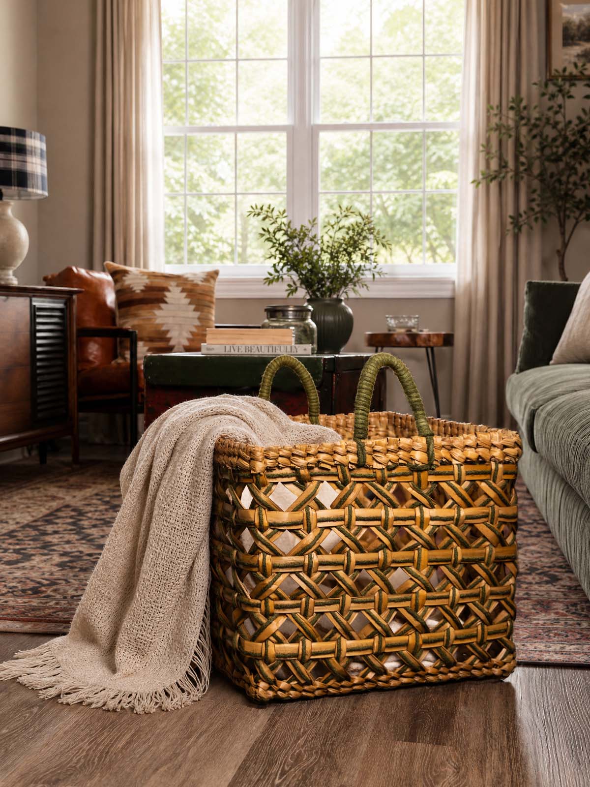 Evergreen Handwoven Large Storage Basket