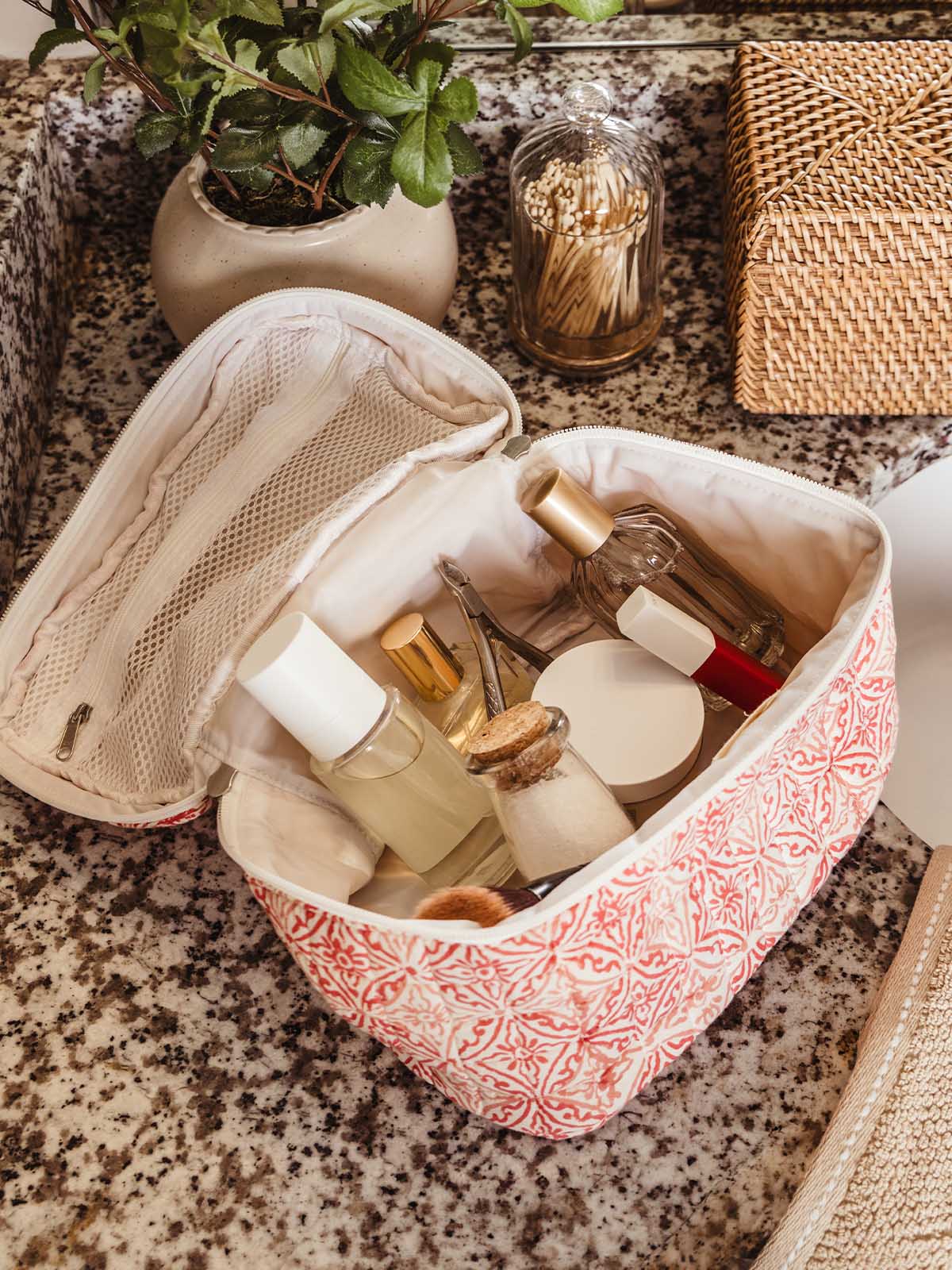 Coral Medallion Makeup Bag with Handle