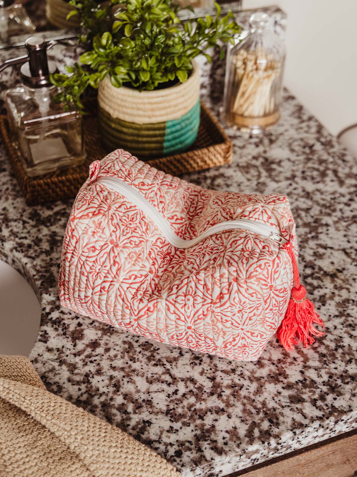 Coral Medallion Small Makeup Bag