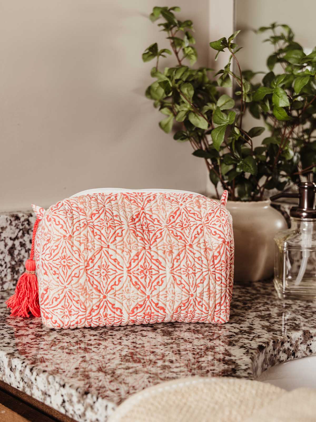 Coral Medallion Small Makeup Bag
