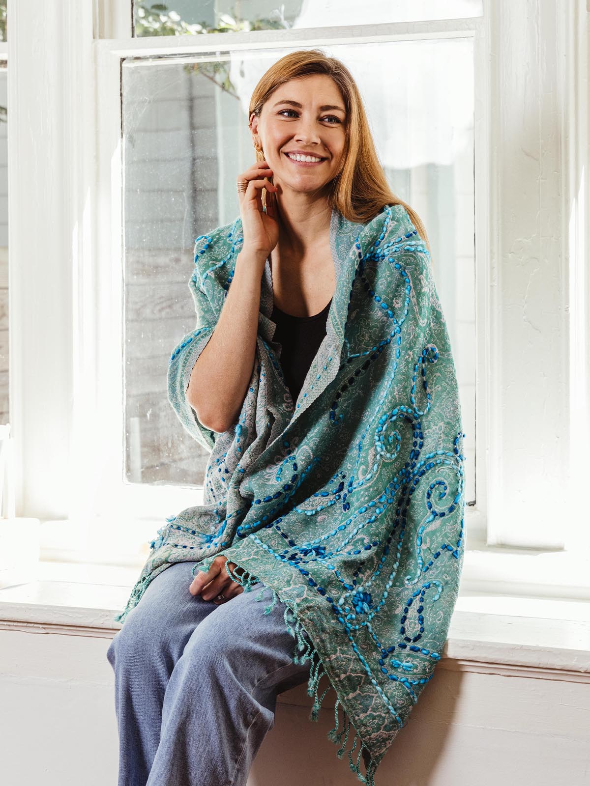 Woven Embroidered Wool Wrap