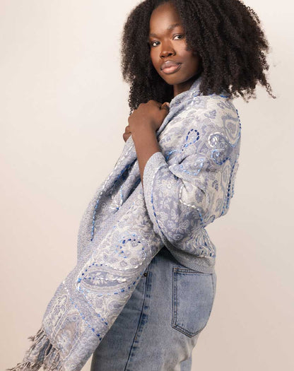 Woven Embroidered Wool Wrap