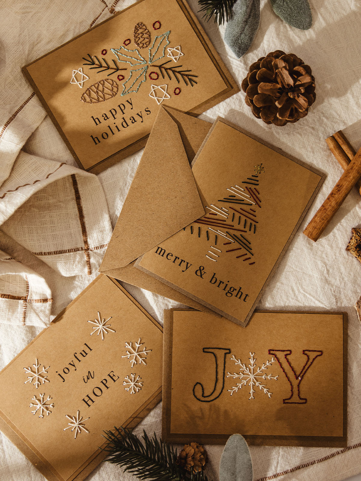 Embroidered Christmas Card Set of 4, Assorted