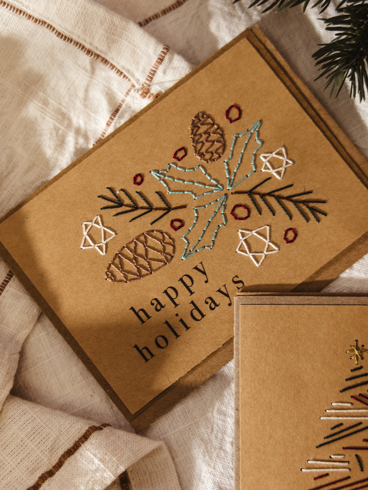 Embroidered Christmas Card Set of 4, Assorted