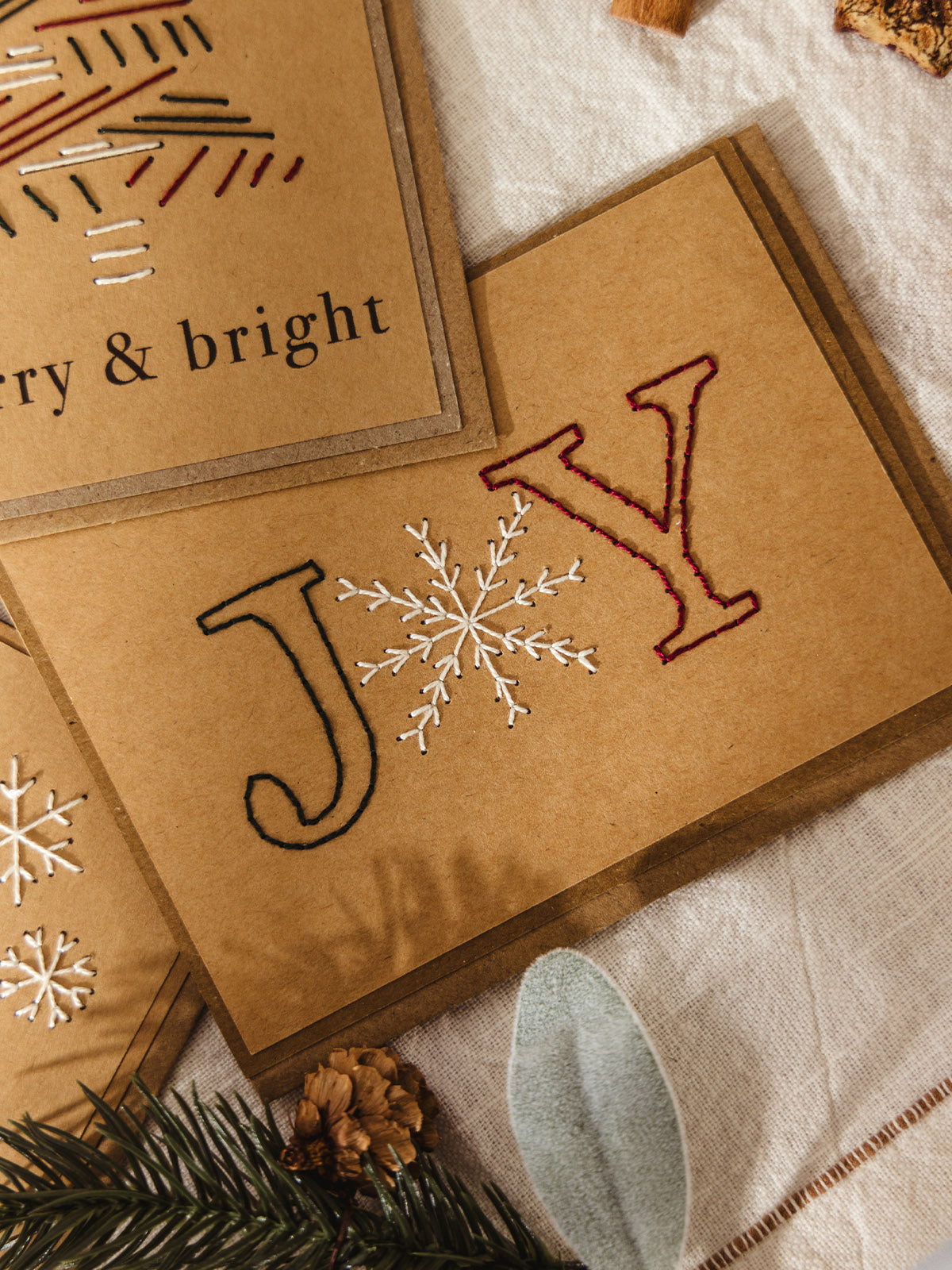 Embroidered Christmas Card Set of 4, Assorted