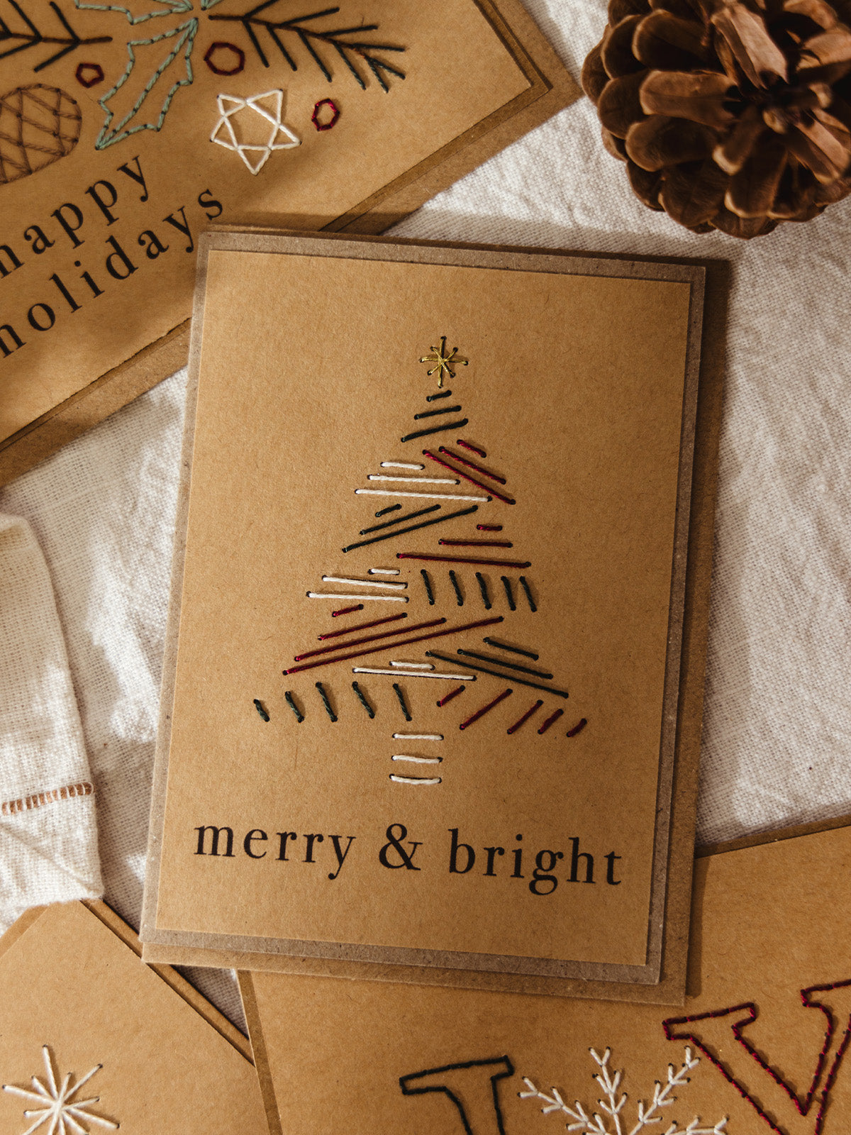 Embroidered Christmas Card Set of 4, Assorted