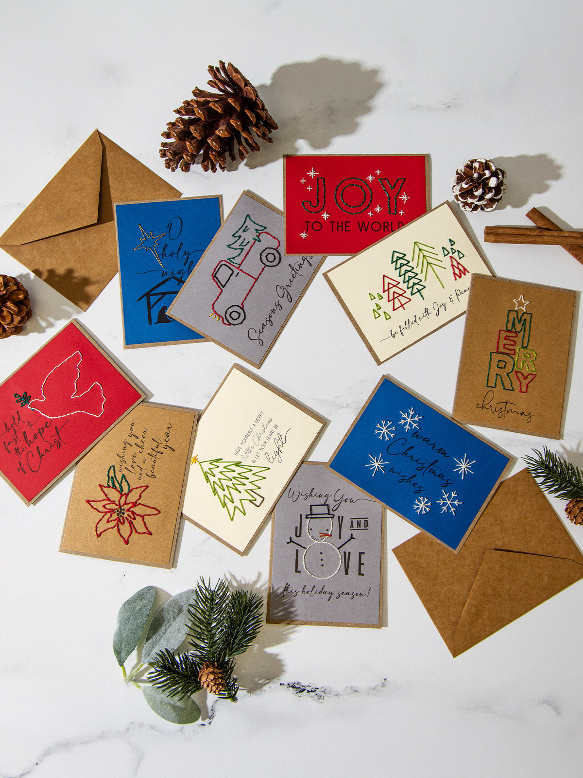 Embroidered Christmas Card Set of 10, Assorted