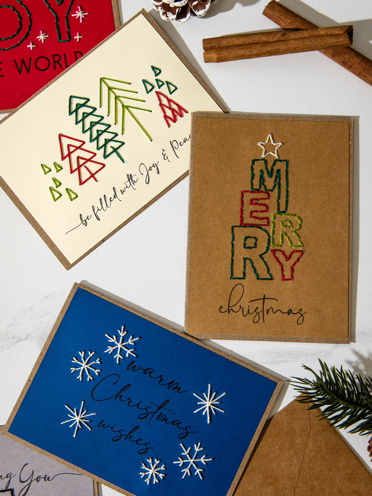 Embroidered Christmas Card Set of 10, Assorted
