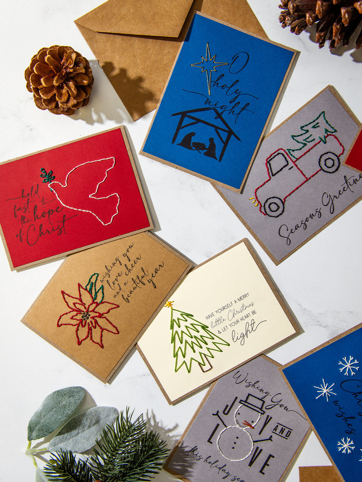 Embroidered Christmas Card Set of 10, Assorted