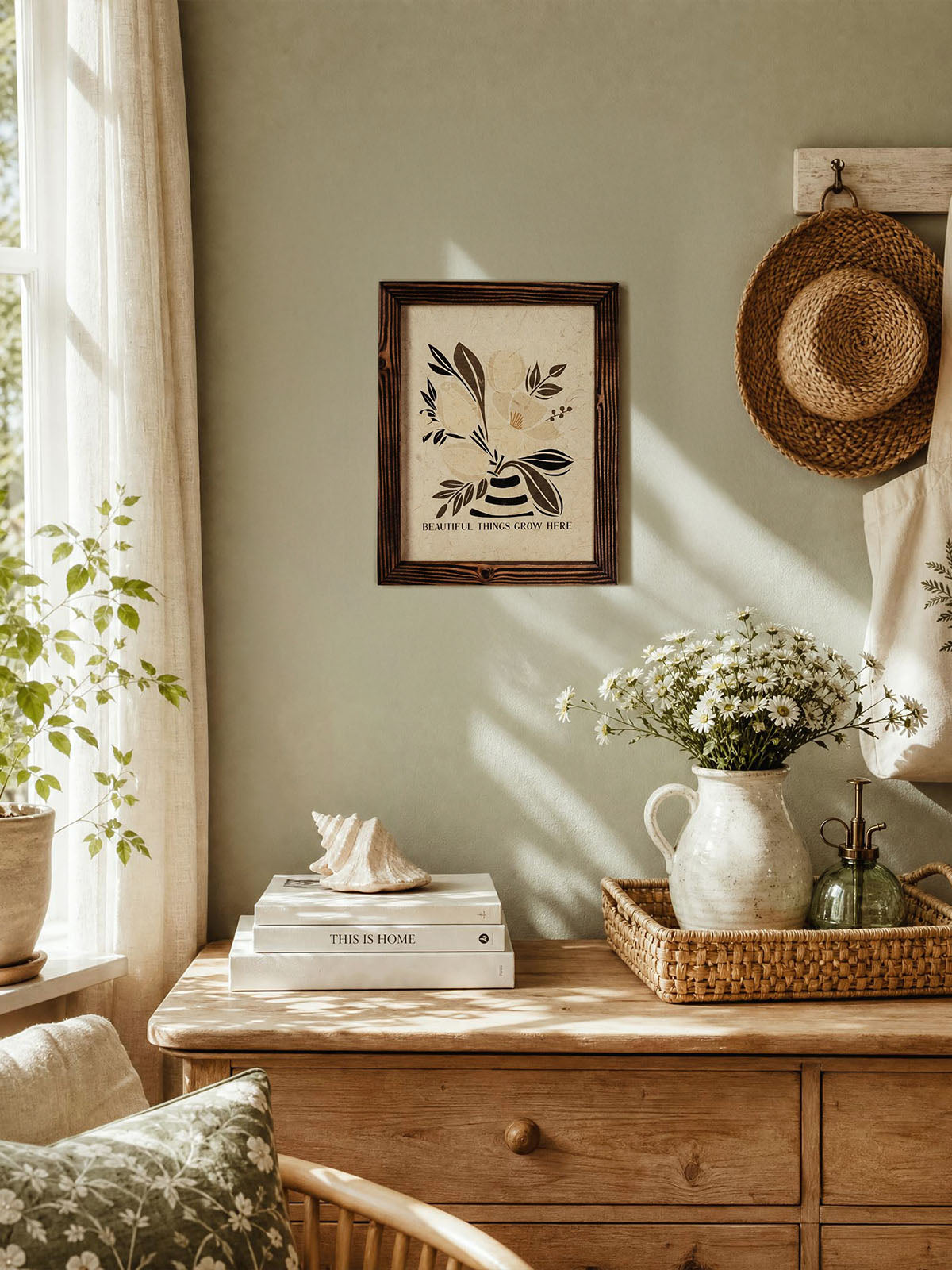 Beautiful Things Grow Here Framed Floral Wall Art