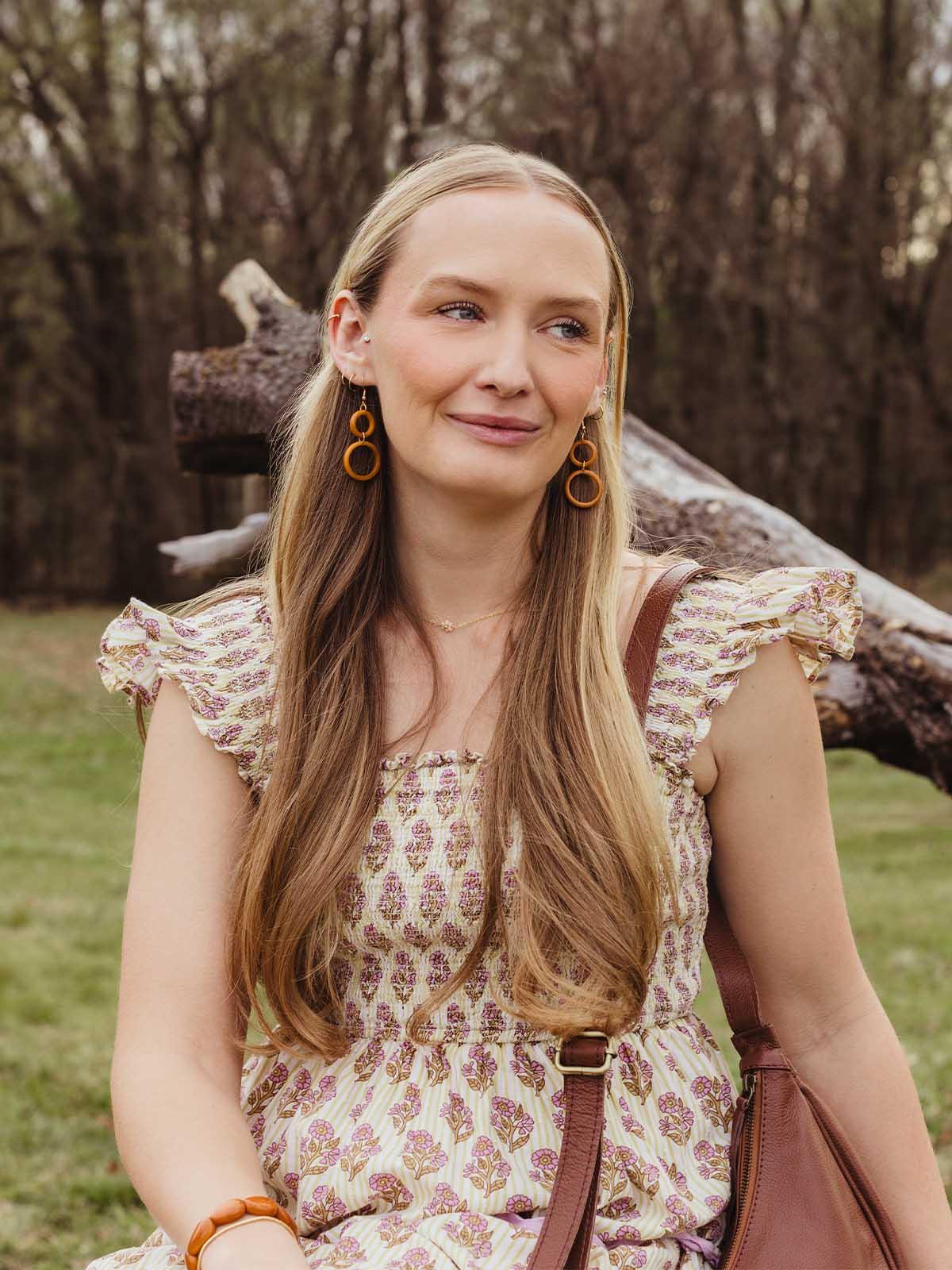 Orange Double Circle Drop Earrings