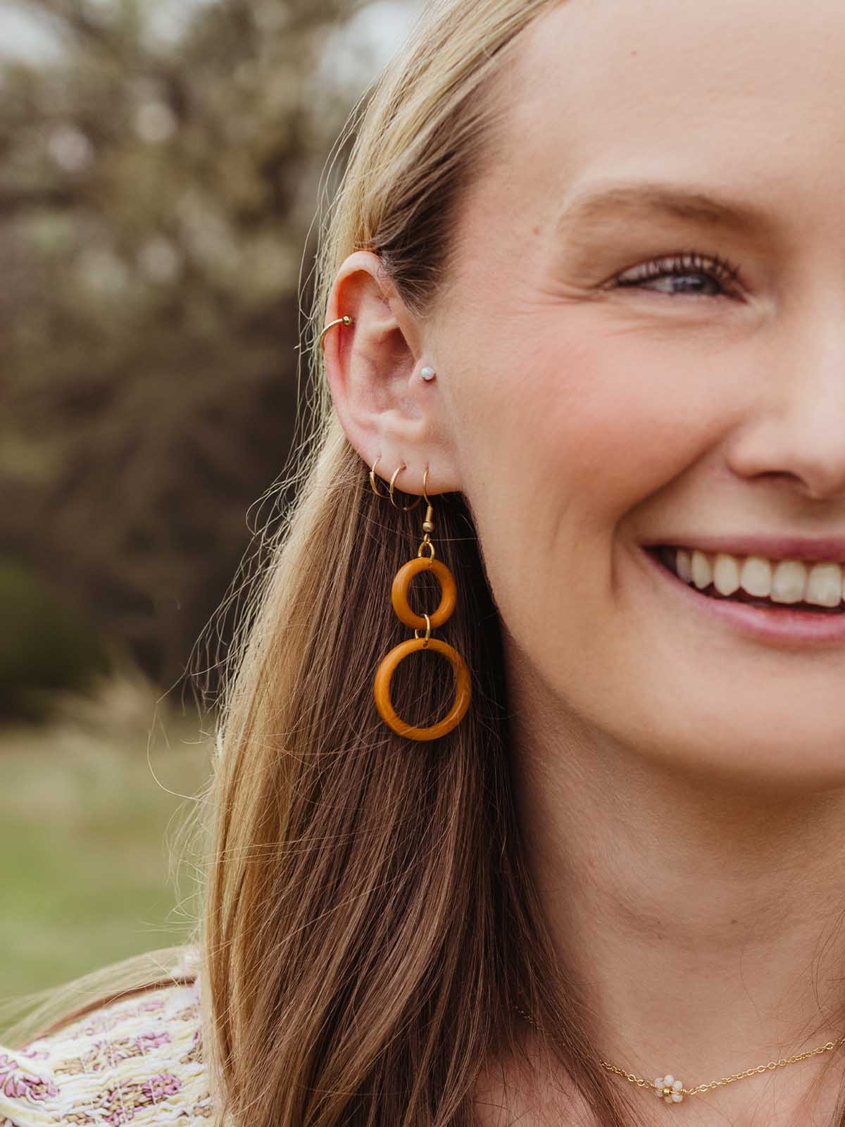 Orange Double Circle Drop Earrings