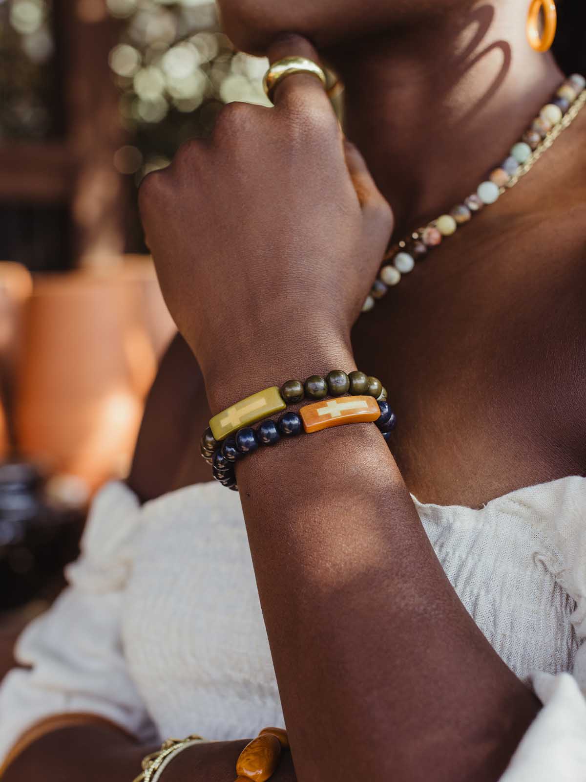 Tagua Seed Cross Bracelet