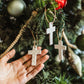 Porcelain Mini Cross Christmas Ornament Set of 3