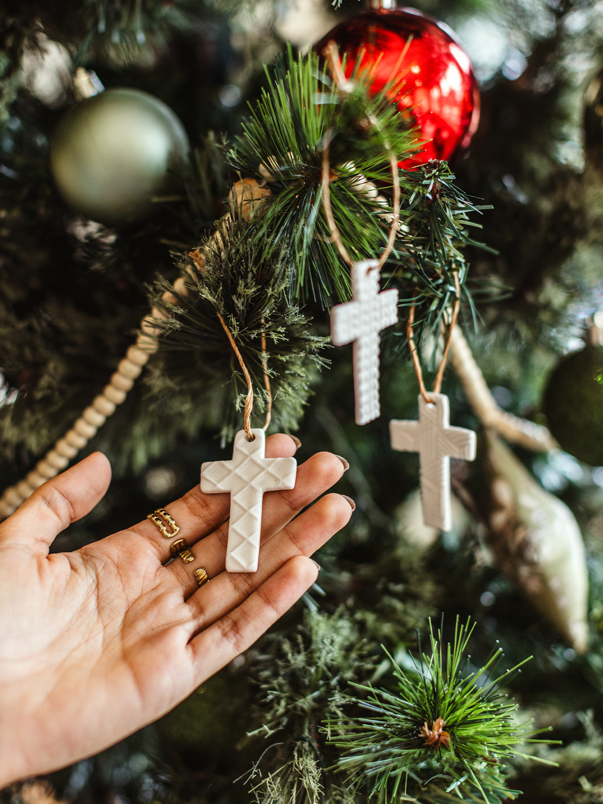 Porcelain Mini Cross Christmas Ornament Set of 3