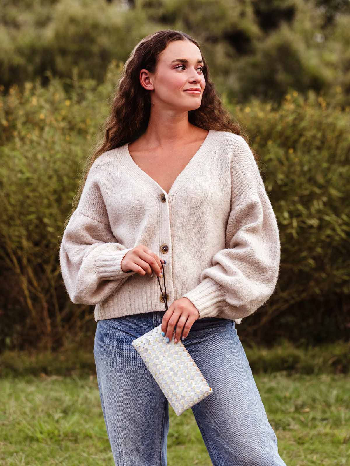 Upcycled Woven Clutch, Neutral