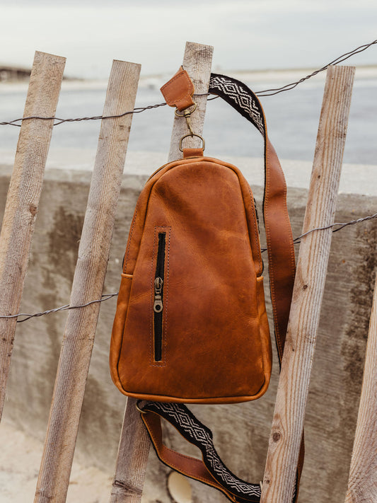 Sling Leather Crossbody Purse in Cognac