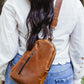 Sling Leather Crossbody Purse in Cognac
