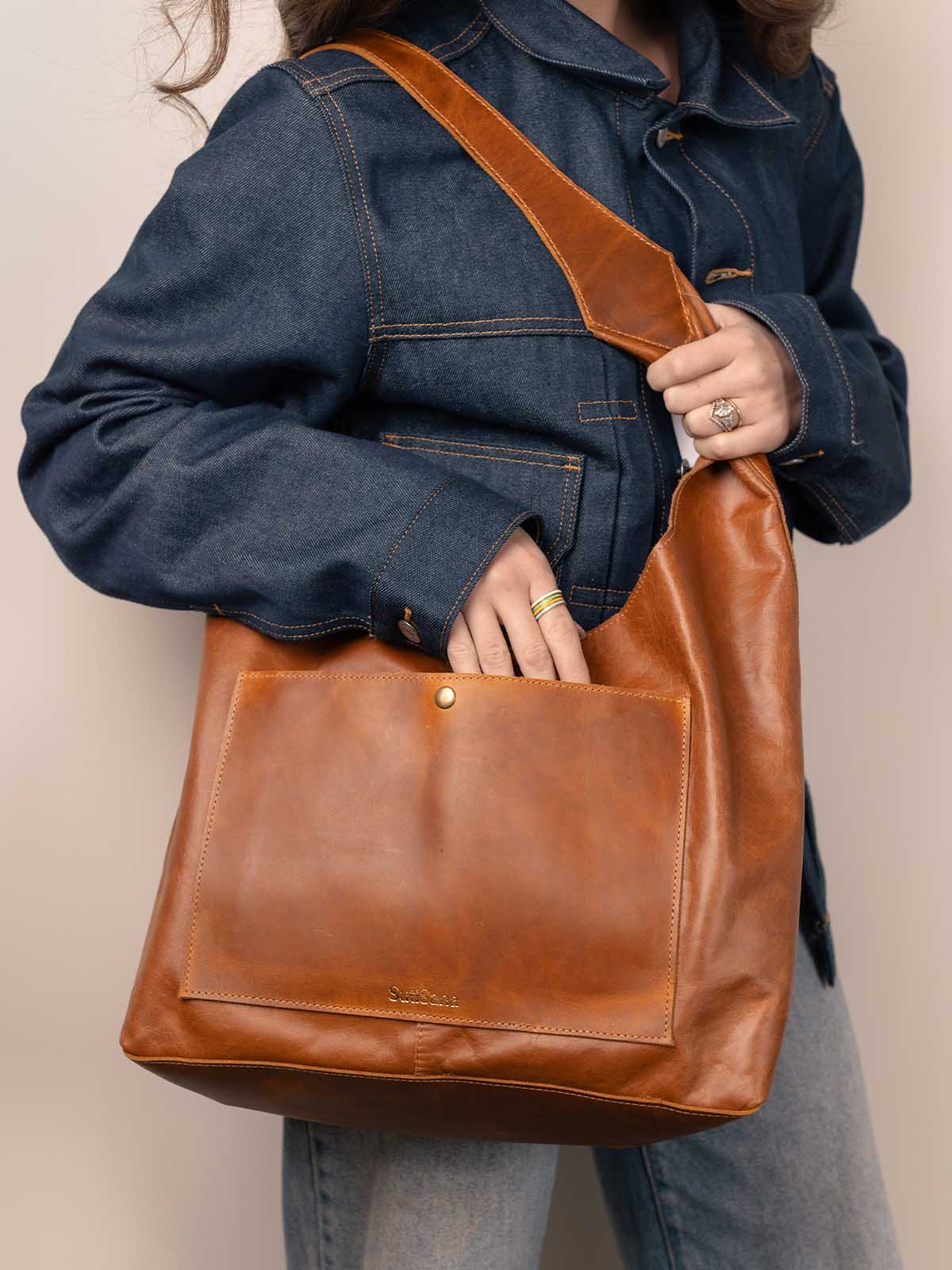 Elevated Leather Hobo Purse in Cognac