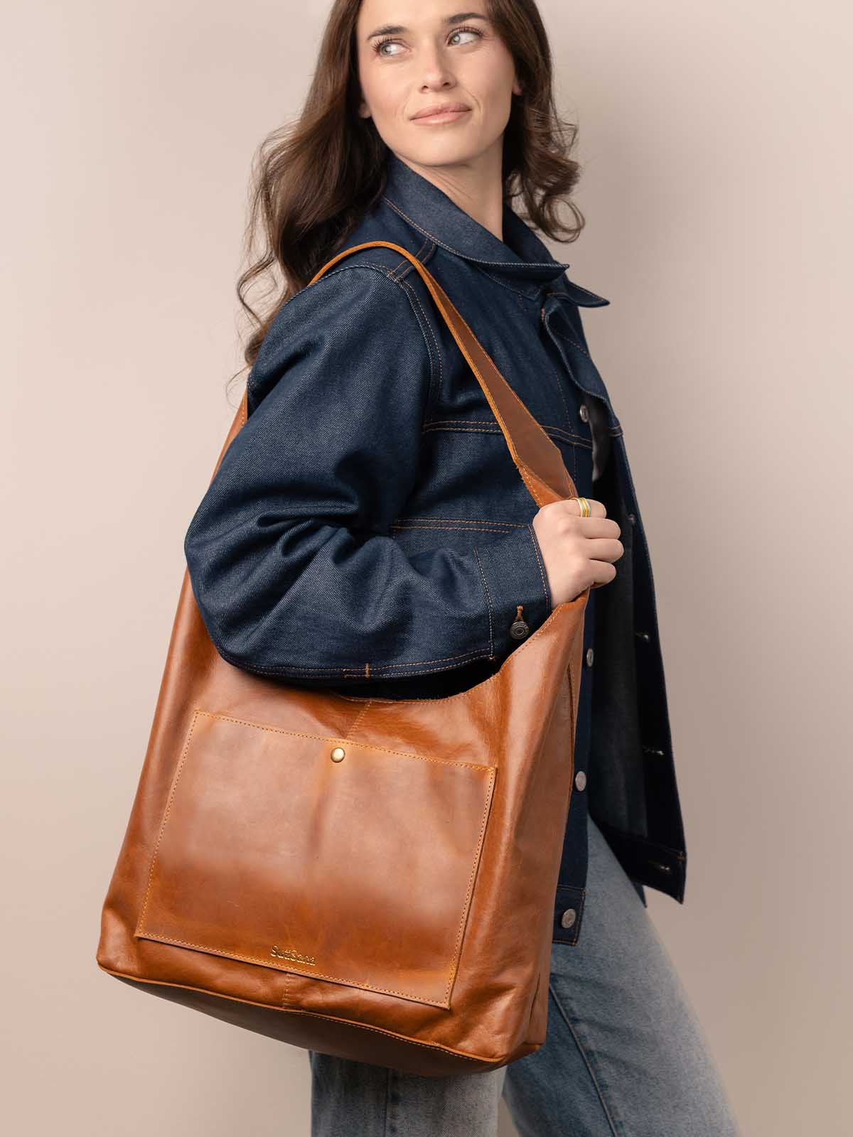 Elevated Leather Hobo Purse in Cognac